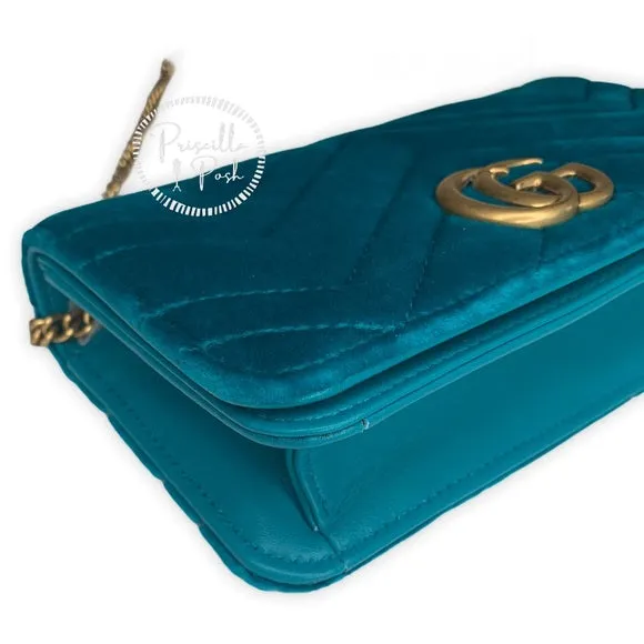 NEW GUCCI Marmont GG Velvet Mini Bag Teal