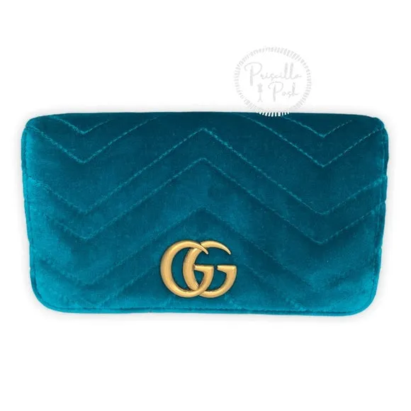 NEW GUCCI Marmont GG Velvet Mini Bag Teal