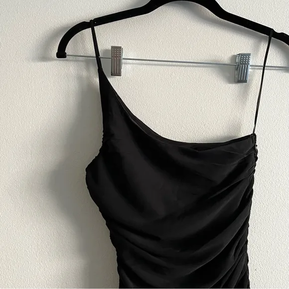 New Princess Polly Jocasta black one shoulder ruched mini dress