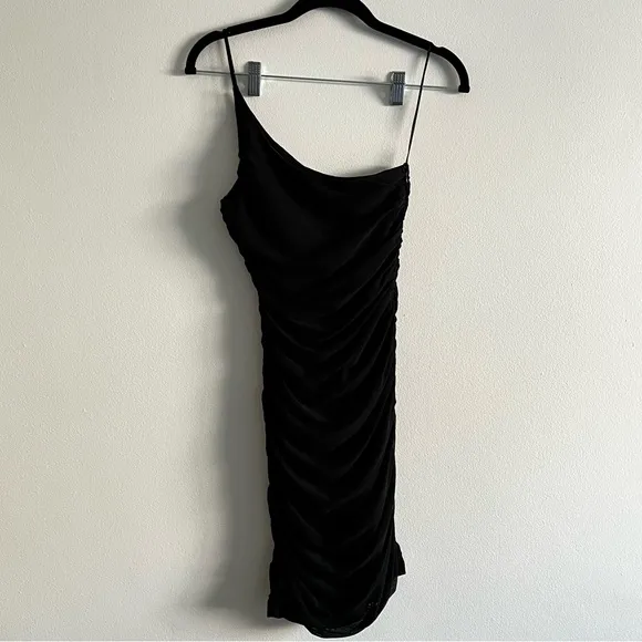 New Princess Polly Jocasta black one shoulder ruched mini dress