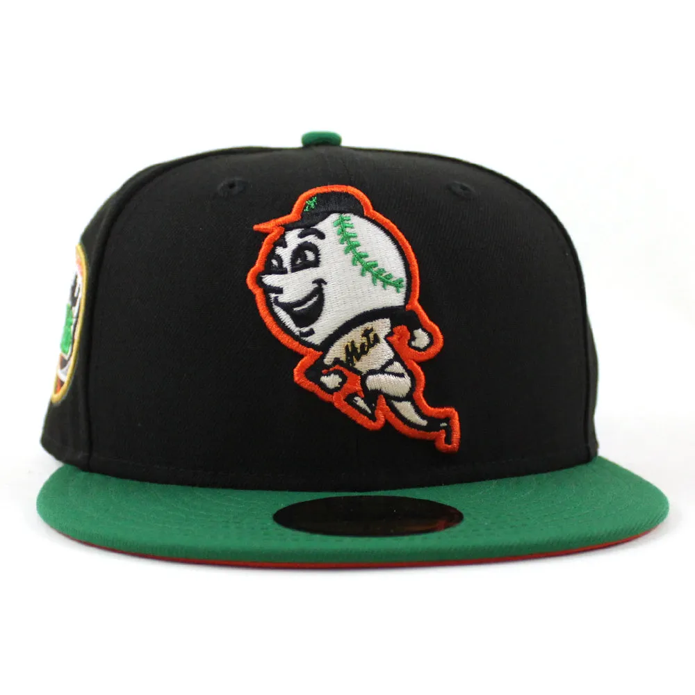 New York Mets Mets Skyline New Era 59Fifty Fitted Hat (GITD Black Kelly Green Orange Under Brim)