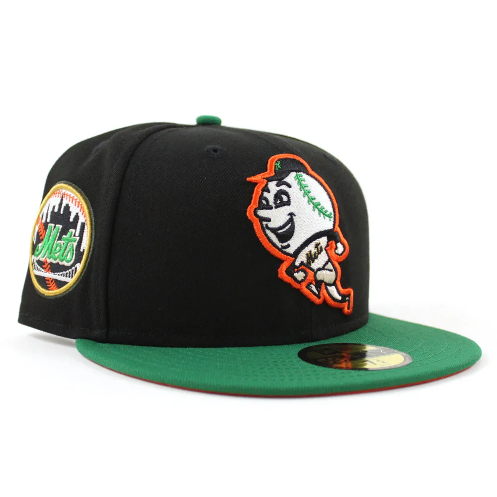 New York Mets Mets Skyline New Era 59Fifty Fitted Hat (GITD Black Kelly Green Orange Under Brim)