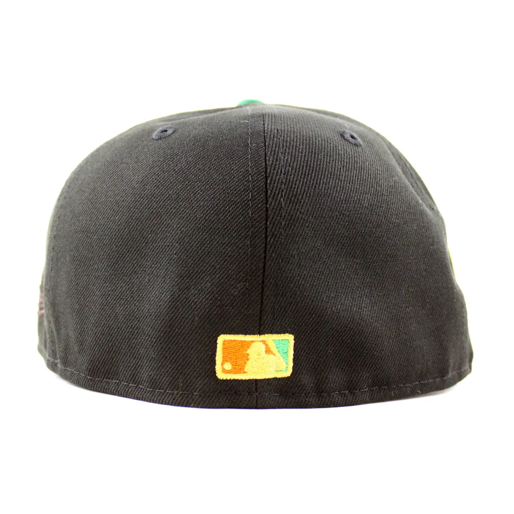 New York Mets Mets Skyline New Era 59Fifty Fitted Hat (GITD Black Kelly Green Orange Under Brim)
