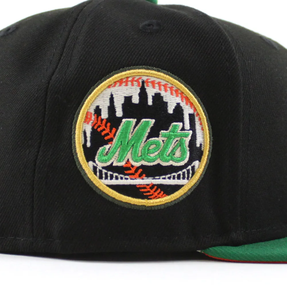 New York Mets Mets Skyline New Era 59Fifty Fitted Hat (GITD Black Kelly Green Orange Under Brim)