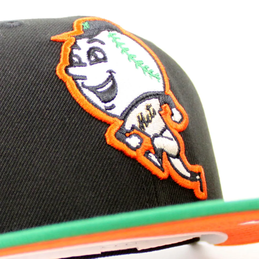New York Mets Mets Skyline New Era 59Fifty Fitted Hat (GITD Black Kelly Green Orange Under Brim)