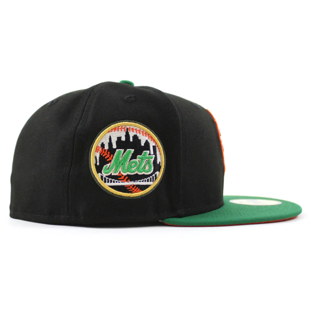 New York Mets Mets Skyline New Era 59Fifty Fitted Hat (GITD Black Kelly Green Orange Under Brim)