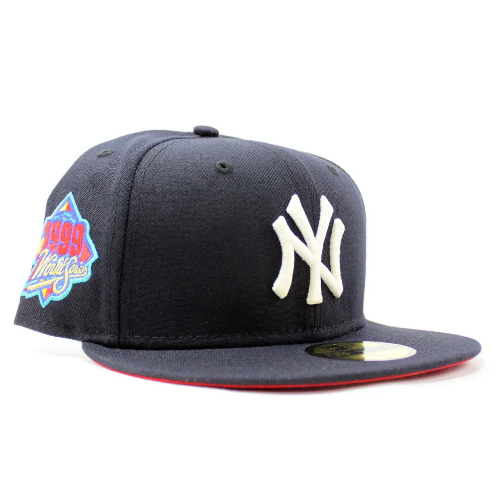 New York Yankees 1999 World Series New Era 59Fifty Fitted Hat (GITD Navy Red Under Brim)
