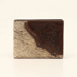 NOCONA MENS BIFOLD WALLET CALF HAIR TOOLD EDGE BROWN