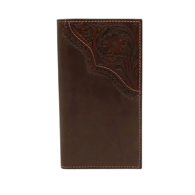 Nocona Mens Rodeo Wallet Floral Tooled Edge Brown
