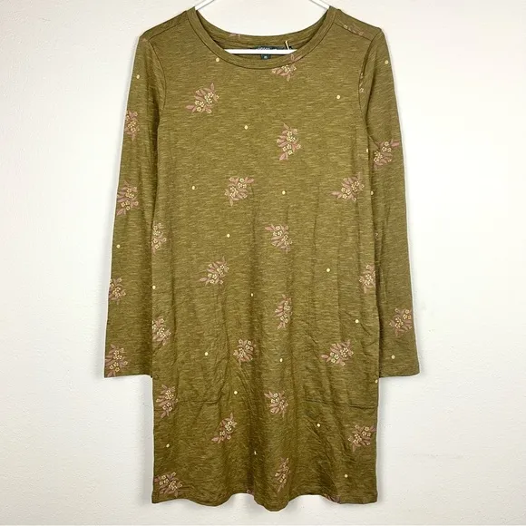 NWT Toad &amp; Co Windmere II Long Sleeve Shift Dress Green Fir Spray Floral Print