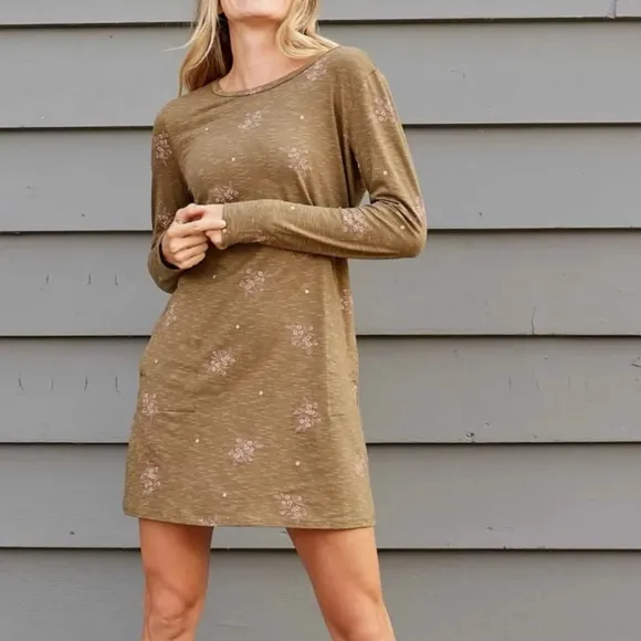 NWT Toad &amp; Co Windmere II Long Sleeve Shift Dress Green Fir Spray Floral Print