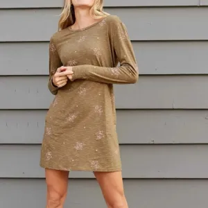 NWT Toad &amp; Co Windmere II Long Sleeve Shift Dress Green Fir Spray Floral Print