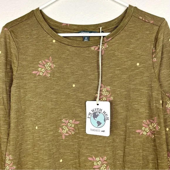 NWT Toad &amp; Co Windmere II Long Sleeve Shift Dress Green Fir Spray Floral Print