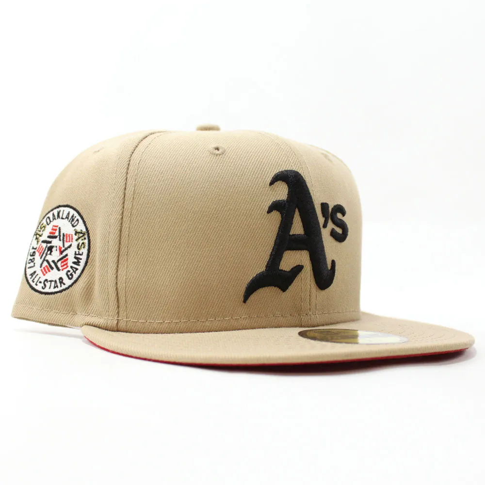 Oakland Athletics 1987 All Star Game New Era 59Fifty Fitted Hat (Glow in the Dark Camel Red Under Brim)