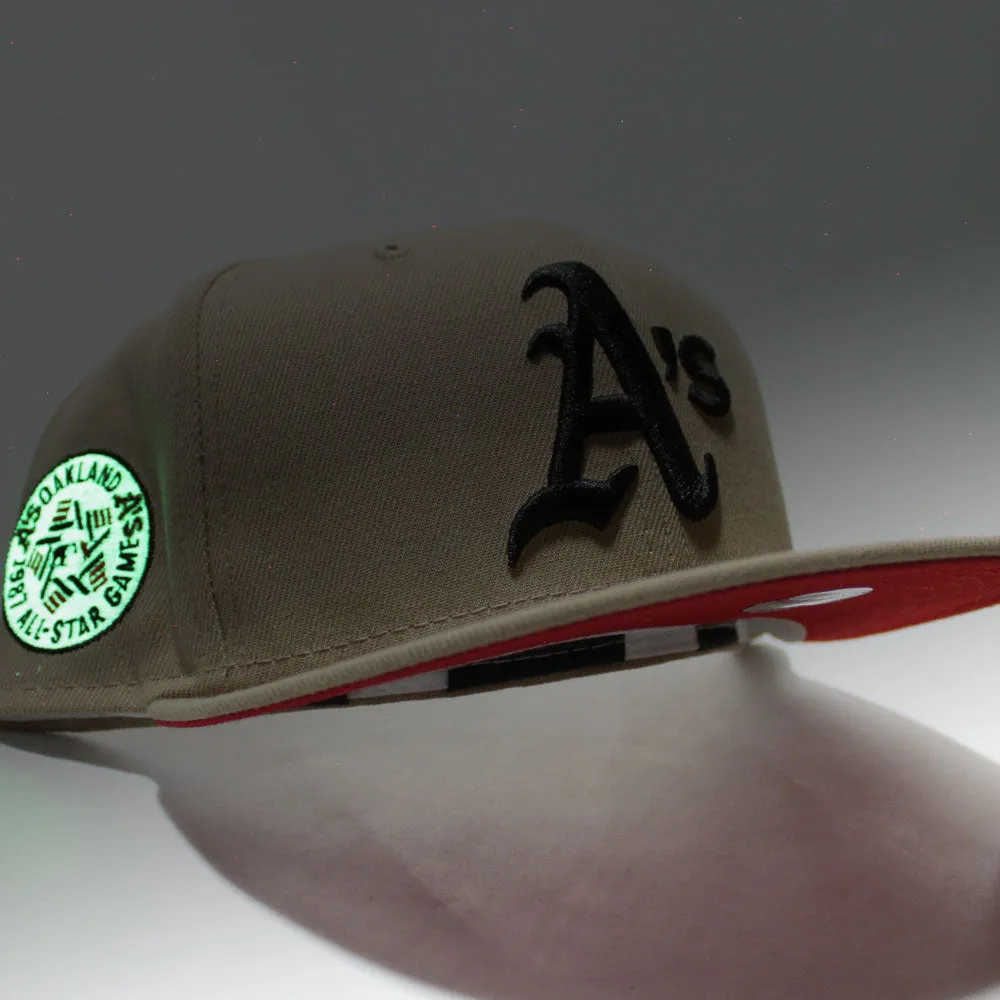 Oakland Athletics 1987 All Star Game New Era 59Fifty Fitted Hat (Glow in the Dark Camel Red Under Brim)