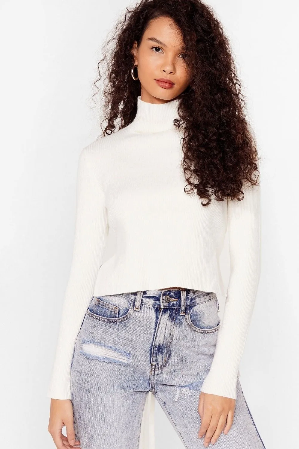 Open Tie Back Knitted  Turtleneck Top