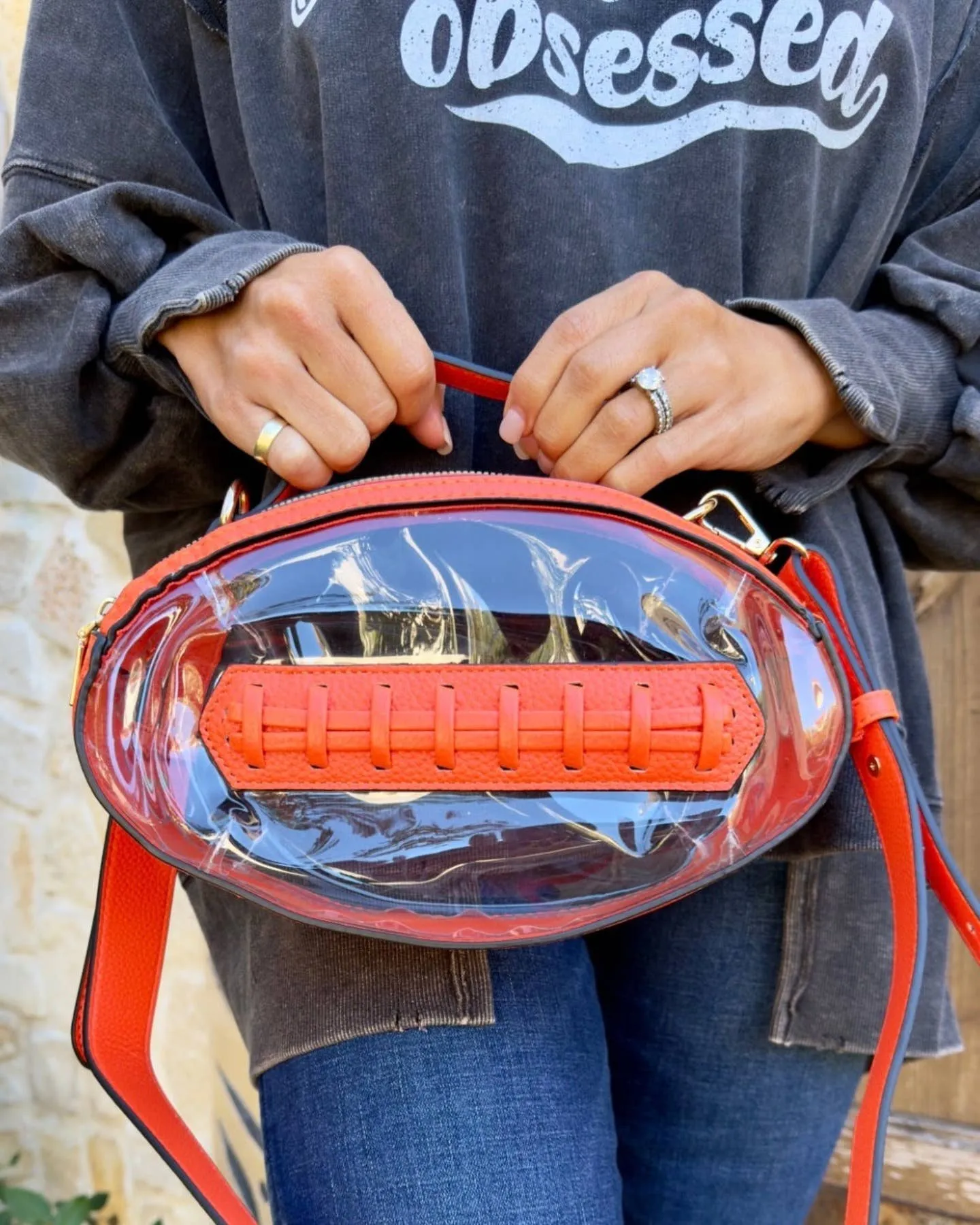 Orange Clear Gameday Football Stitch Detail Crossbody Bag