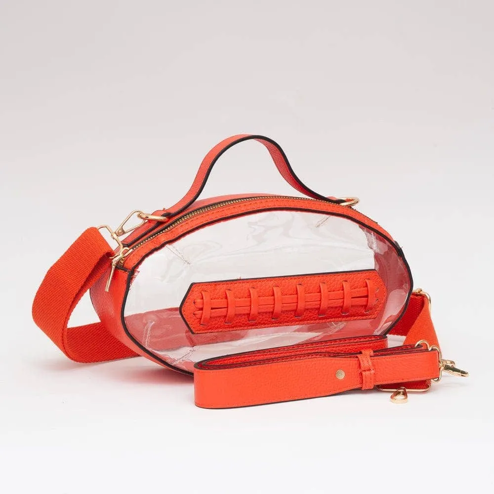 Orange Clear Gameday Football Stitch Detail Crossbody Bag