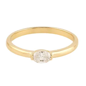 Oval Cut Rose Diamond Sleek Band Ring in 18k Yellow Gold For Her