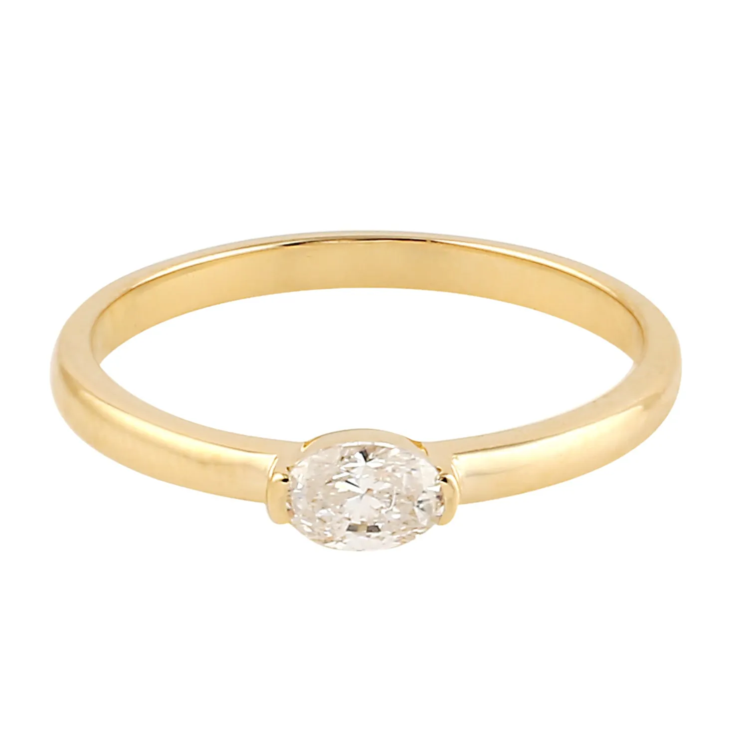 Oval Cut Rose Diamond Sleek Band Ring in 18k Yellow Gold For Her