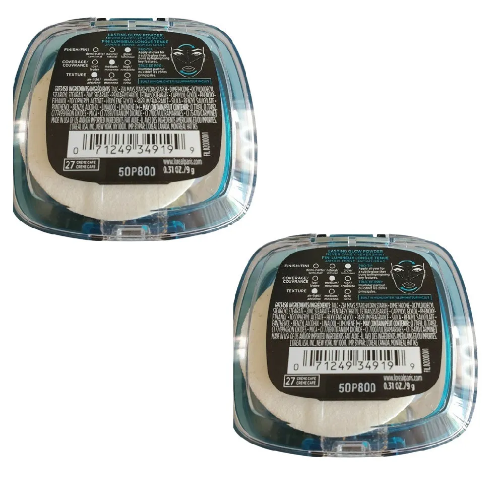 Pack of 2 L'Oreal Paris Infallible Pro Glow Lasting Glow Powder, Creme Cafe (27)