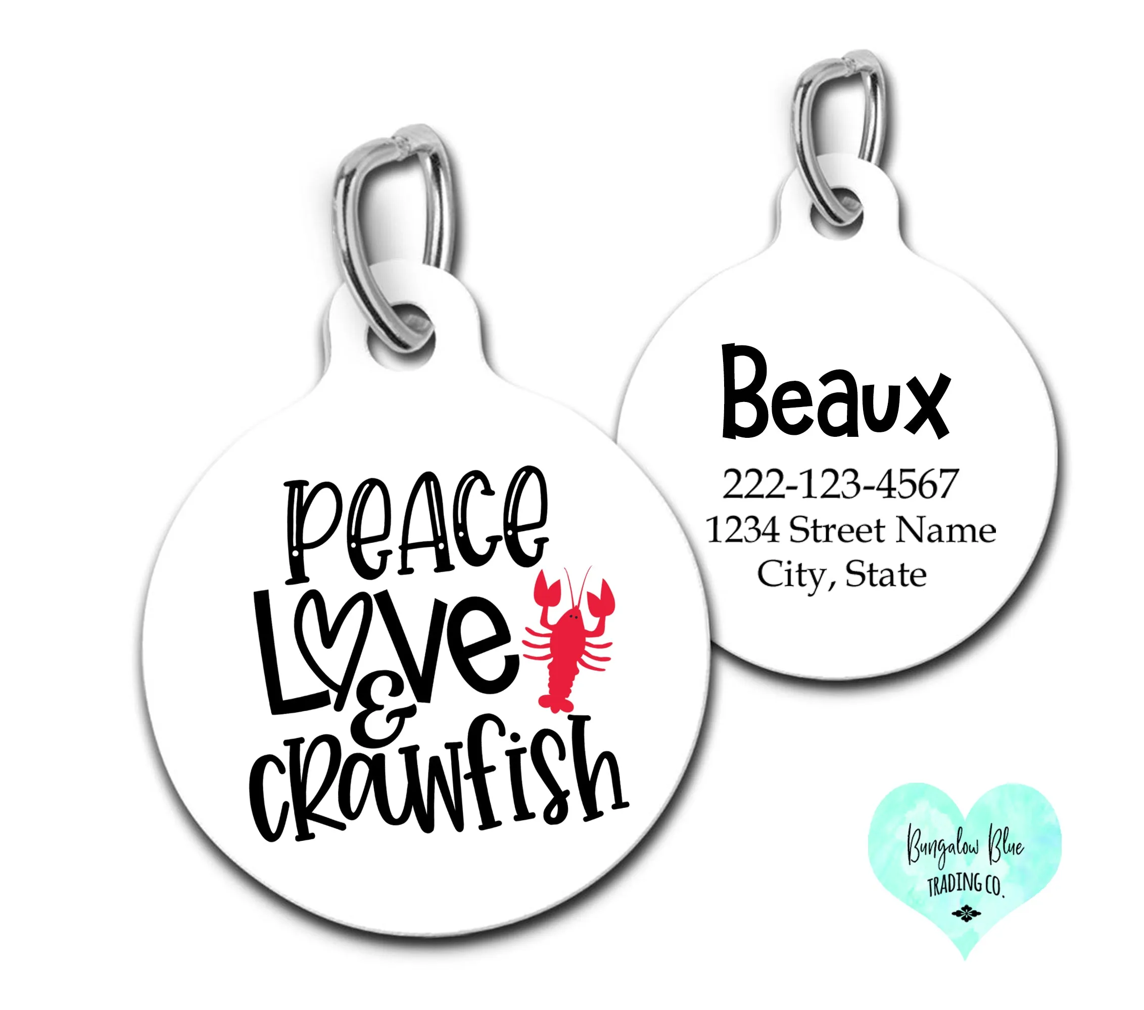 Peace Love Crawfish Pet ID Tag For Cats And Dogs