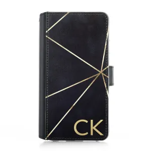 Personalised iPhone Leather Case - Navy and Triangular Gold Initial