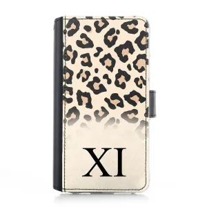 Personalised iPhone Leather Case - Pale Leopard Skin and Initial