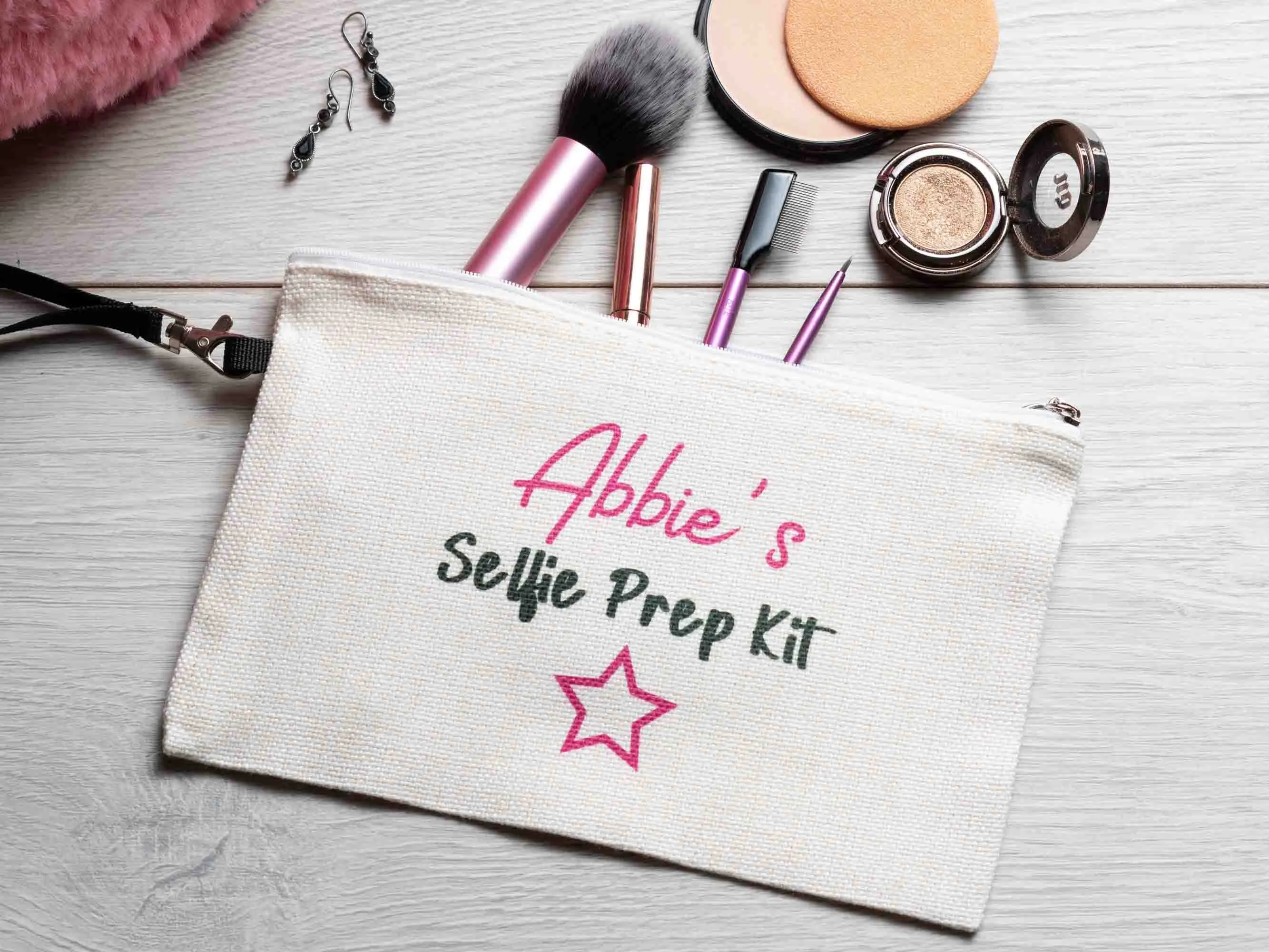 Personalised Makeup Bag, 'Selfie Prep kit'