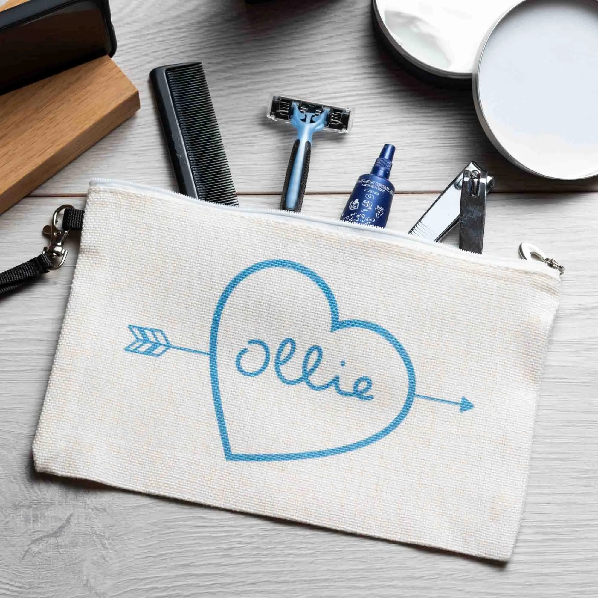 Personalised Men’s Wash Bag, Love Heart