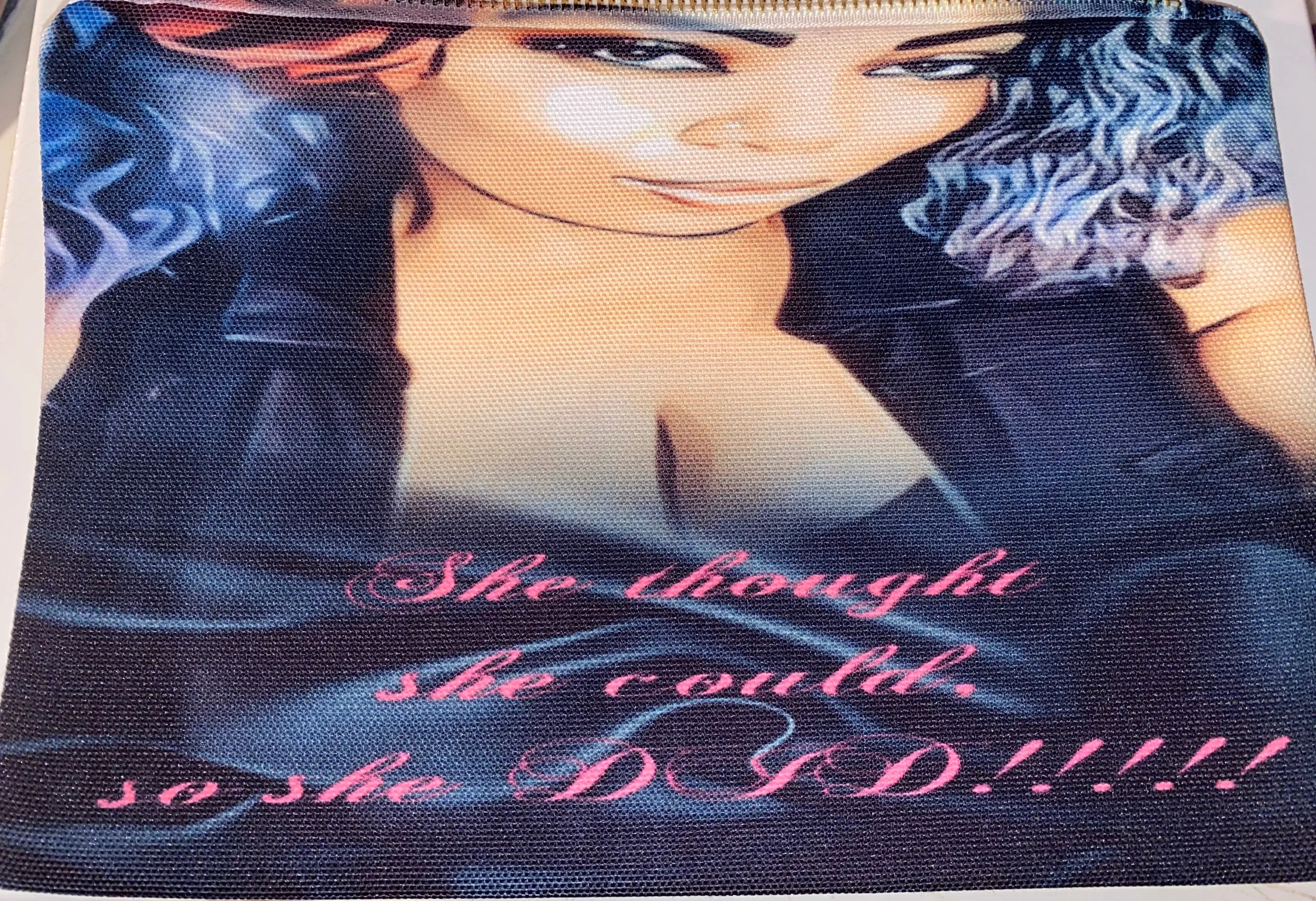 Personalized Makeup bag 6x9 in size with gold like zipper