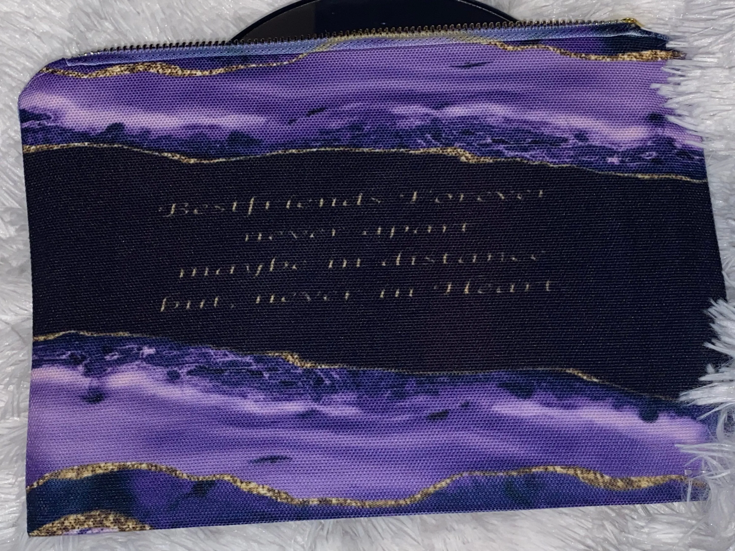 Personalized Makeup bag 6x9 in size with gold like zipper