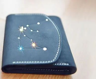 PERSONALIZED MONOGRAMMED GIFT CUSTOM Women Constellation Wallet HANDMADE LEATHER CUTE Trifold Blue Small Wallet