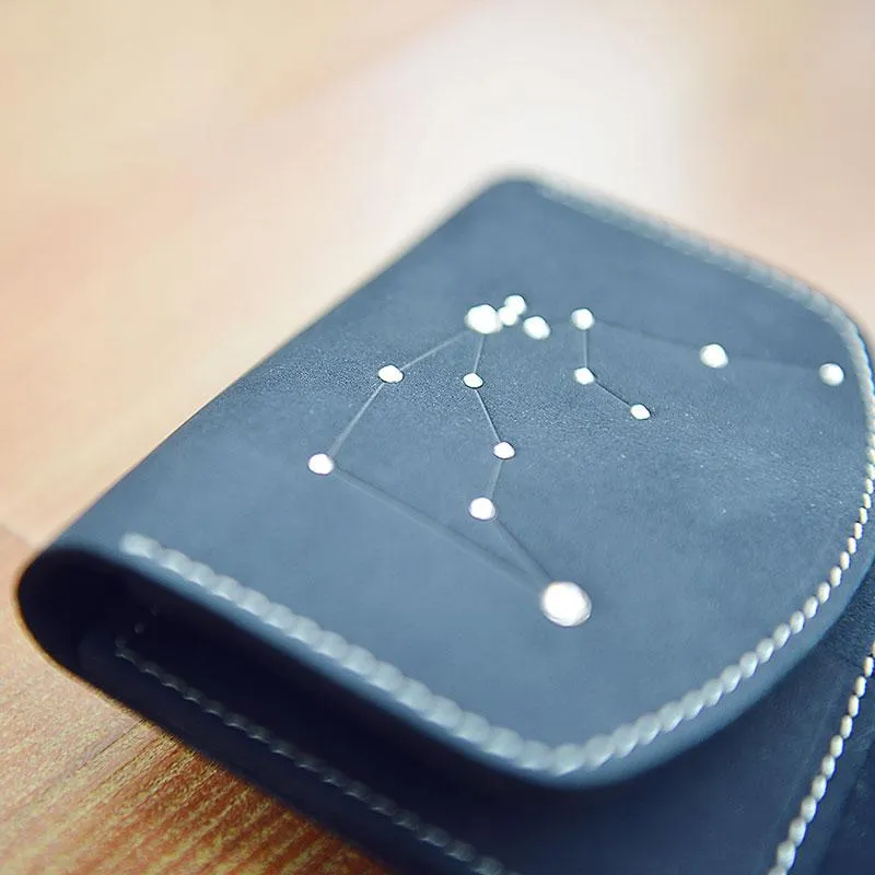PERSONALIZED MONOGRAMMED GIFT CUSTOM Women Constellation Wallet HANDMADE LEATHER CUTE Trifold Blue Small Wallet