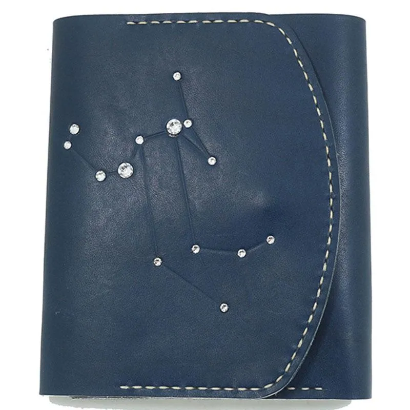 PERSONALIZED MONOGRAMMED GIFT CUSTOM Women Constellation Wallet HANDMADE LEATHER CUTE Trifold Blue Small Wallet