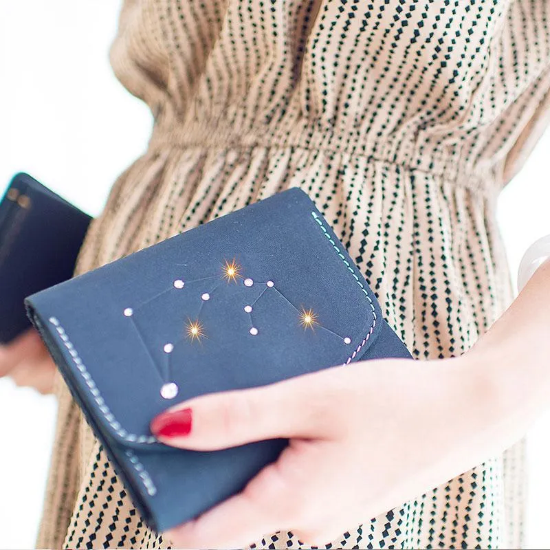 PERSONALIZED MONOGRAMMED GIFT CUSTOM Women Constellation Wallet HANDMADE LEATHER CUTE Trifold Blue Small Wallet