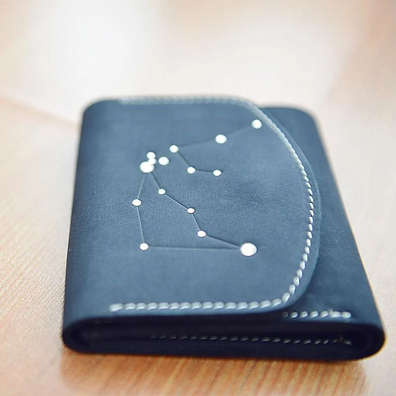 PERSONALIZED MONOGRAMMED GIFT CUSTOM Women Constellation Wallet HANDMADE LEATHER CUTE Trifold Blue Small Wallet