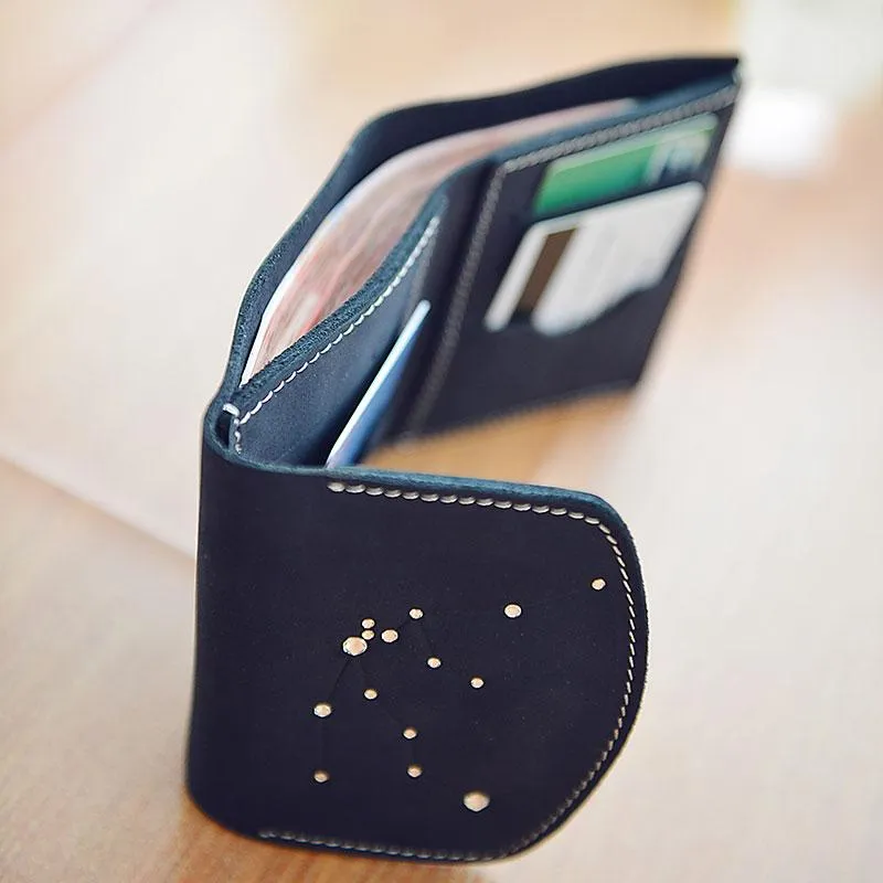 PERSONALIZED MONOGRAMMED GIFT CUSTOM Women Constellation Wallet HANDMADE LEATHER CUTE Trifold Blue Small Wallet