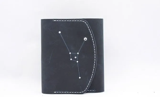 PERSONALIZED MONOGRAMMED GIFT CUSTOM Women Constellation Wallet HANDMADE LEATHER CUTE Trifold Blue Small Wallet