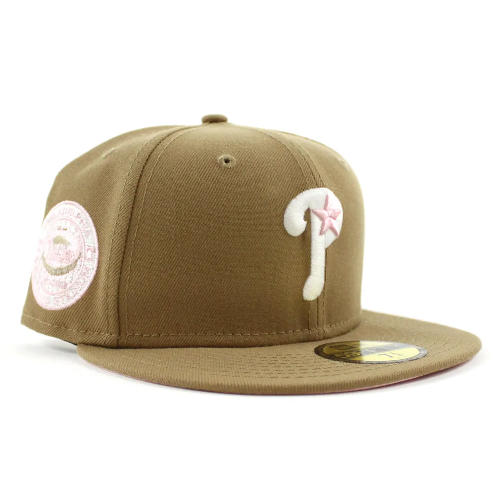 Philadelphia Phillies 1971-2003 VETERANS STADIUM 59Fifty New Era Fitted Hats (GITD Khaki Pink Under Brim)