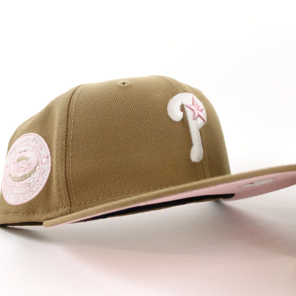 Philadelphia Phillies 1971-2003 VETERANS STADIUM 59Fifty New Era Fitted Hats (GITD Khaki Pink Under Brim)