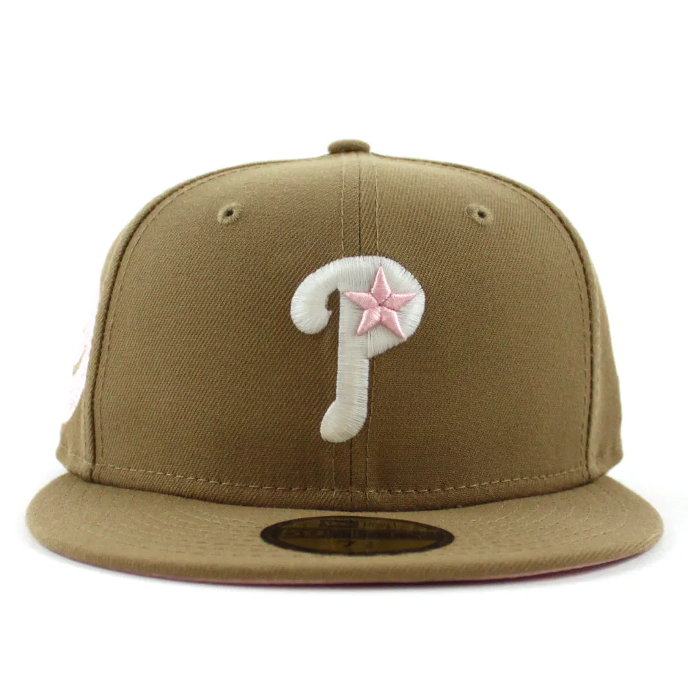 Philadelphia Phillies 1971-2003 VETERANS STADIUM 59Fifty New Era Fitted Hats (GITD Khaki Pink Under Brim)