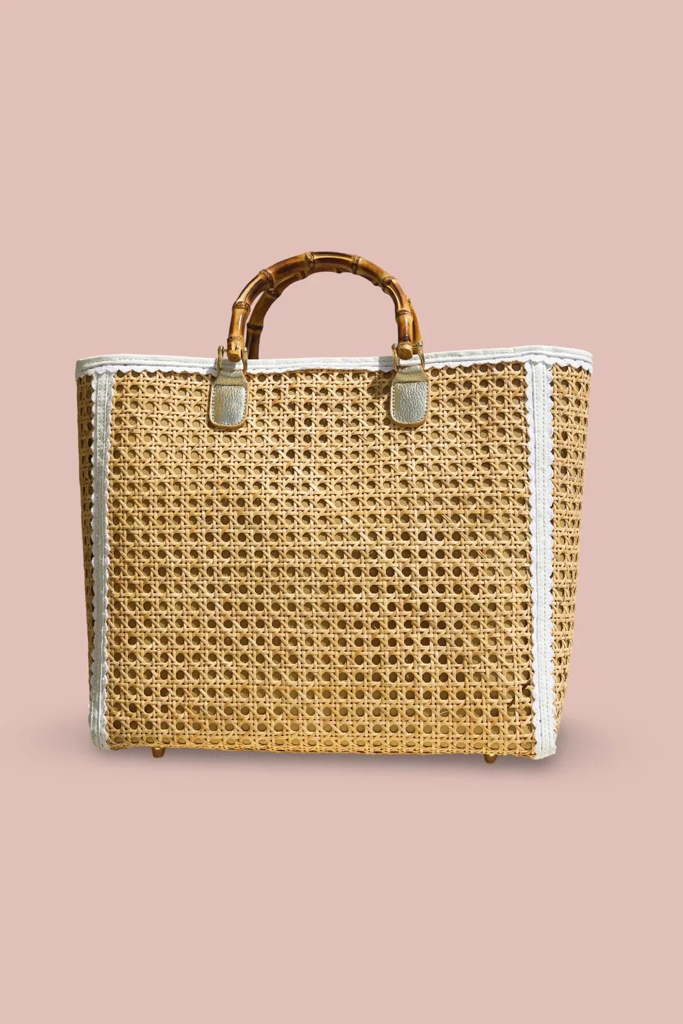Pickleball Tote Bag, Cane, Leather, Bamboo and Custom Brass
