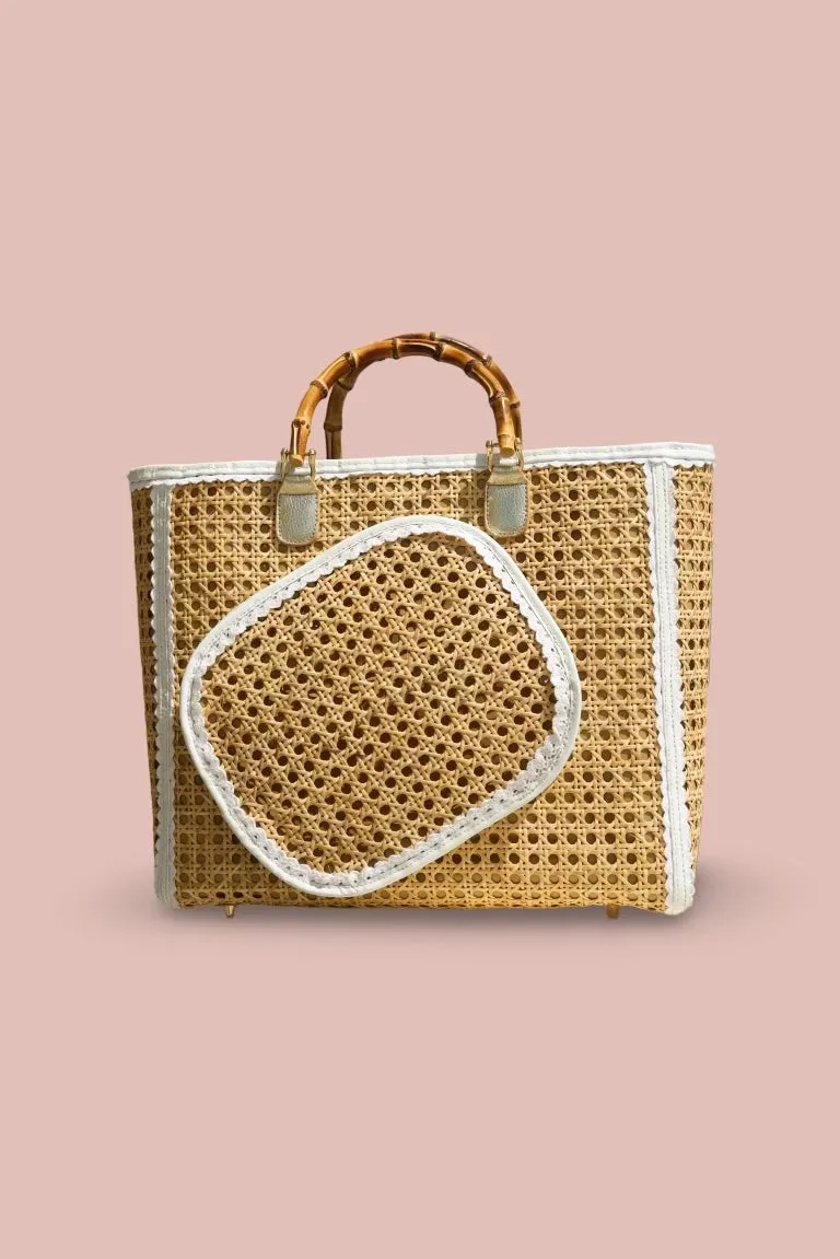 Pickleball Tote Bag, Cane, Leather, Bamboo and Custom Brass