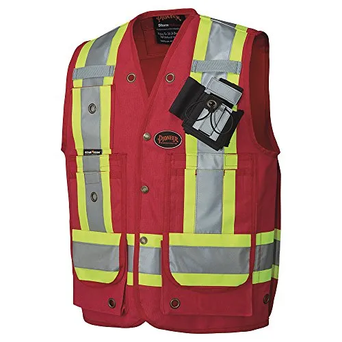 Pioneer Construction Reflective Surveyor Vest, 10 Pockets, Harness D-Ring Slot