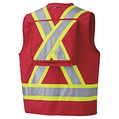 Pioneer Construction Reflective Surveyor Vest, 10 Pockets, Harness D-Ring Slot