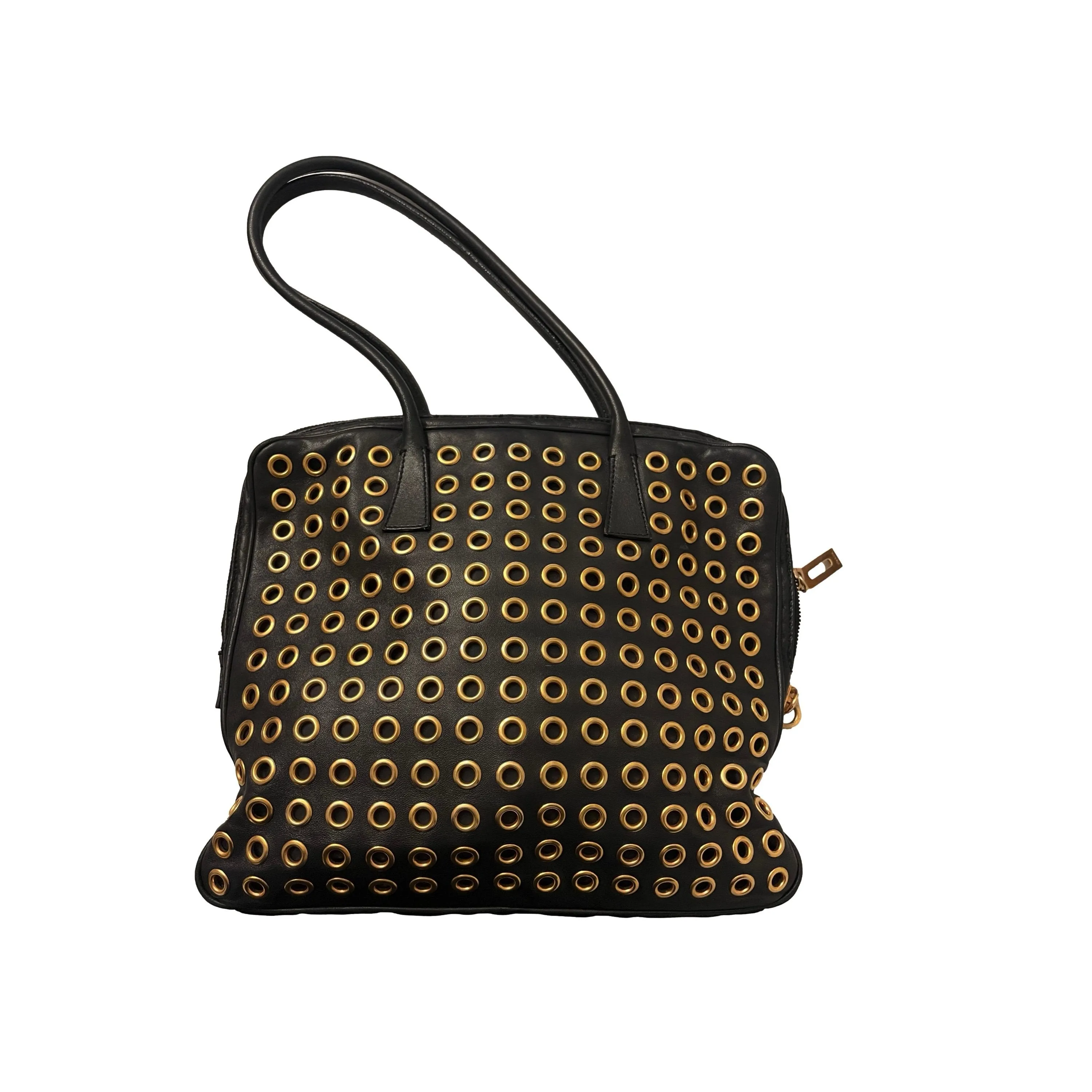Prada Black Grommet Logo Shoulder Bag