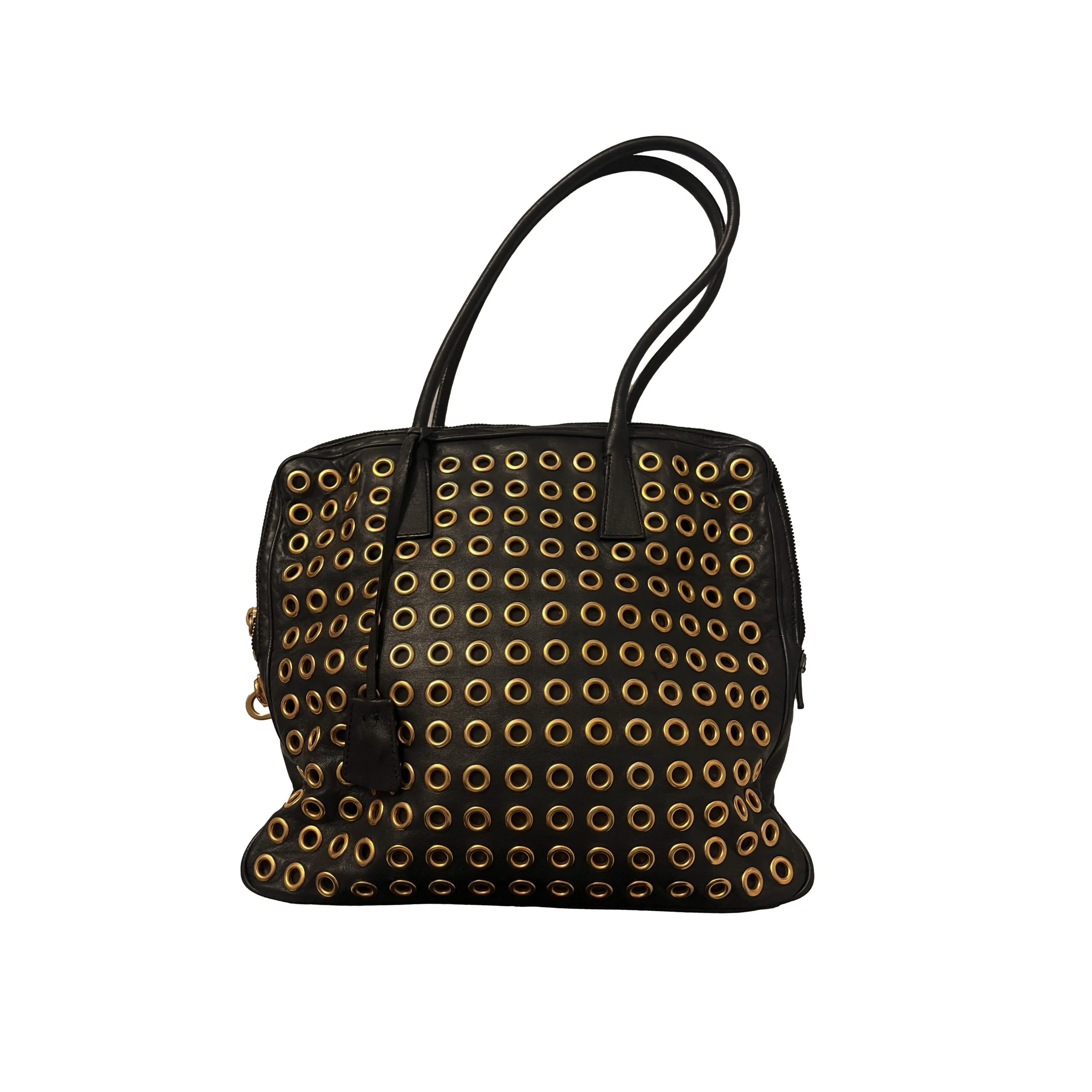 Prada Black Grommet Logo Shoulder Bag