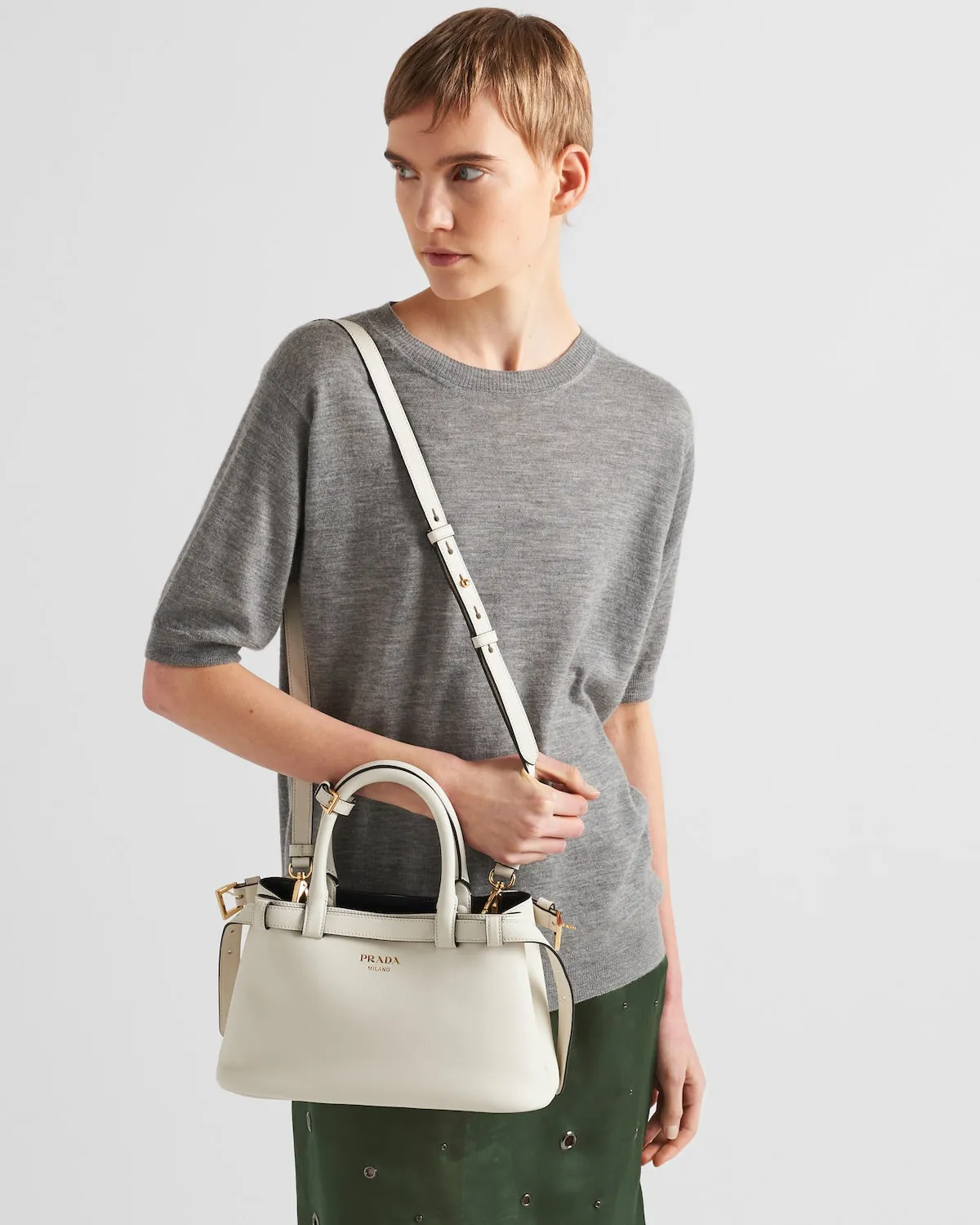Prada Buckle Small Leather Handbag With Double Belt