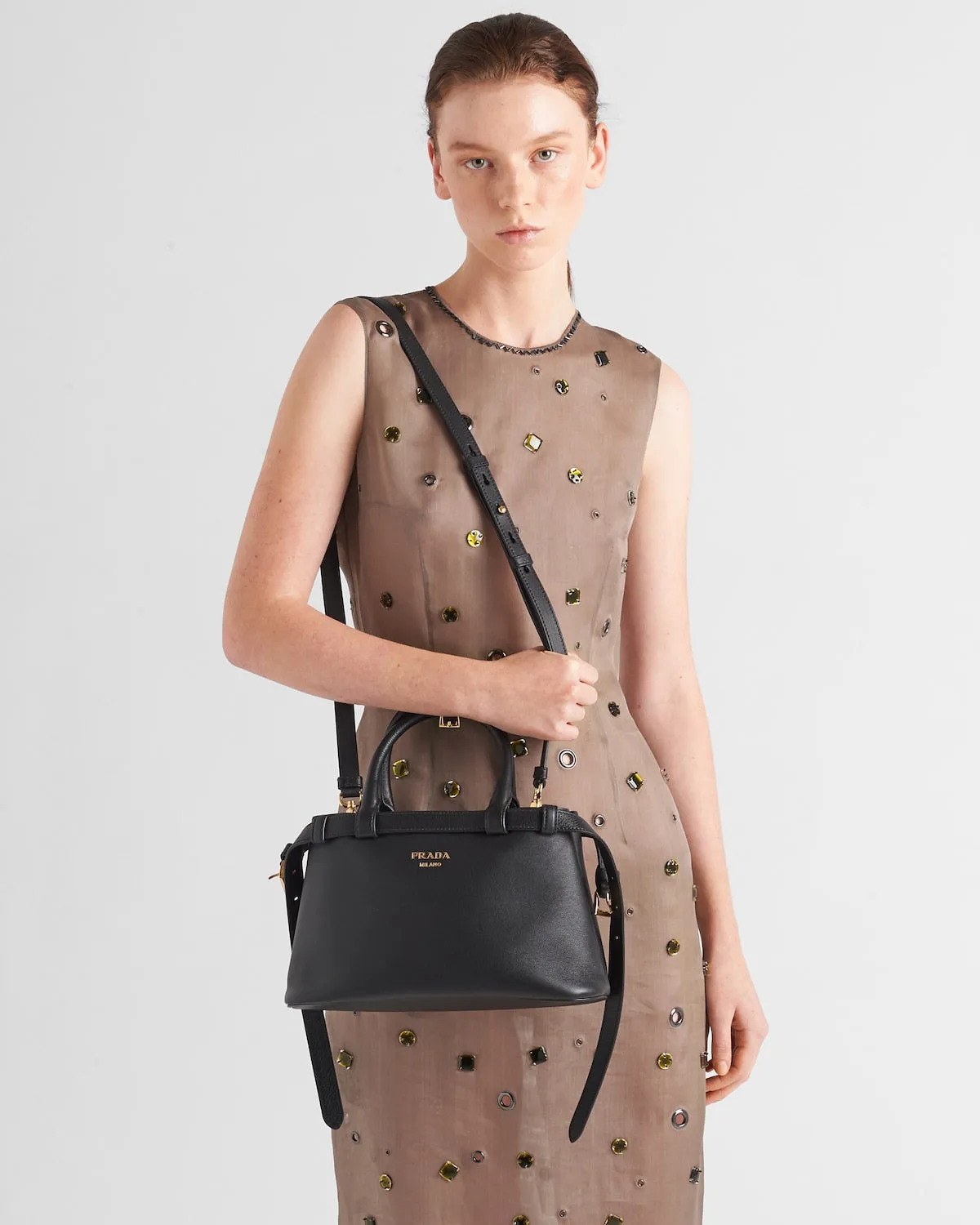 Prada Buckle Small Leather Handbag With Double Belt